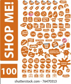 100 shopping & sales stickers, labels icons, signs, vector illustrations
