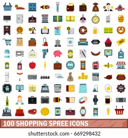 100 shopping trolley icons set. Flat illustration of 100 shopping trolley icons vector set isolated on white background