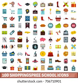 100 shoppingspree school icons set in flat style for any design vector illustration