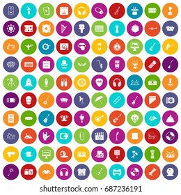 100 show business icons set in different colors circle isolated vector illustration