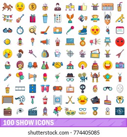 100 show icons set. Cartoon illustration of 100 show vector icons isolated on white background