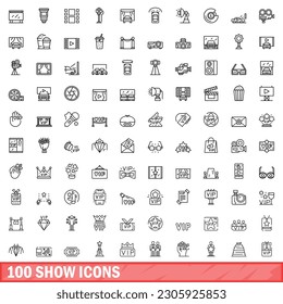 100 show icons set. Outline illustration of 100 show icons vector set isolated on white background