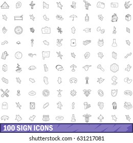 100 sign icons set in outline style for any design vector illustration