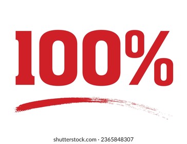 100% sign. Vector pictogram. Red design, isolated on white background.