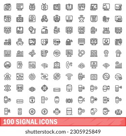 100 signal icons set. Outline illustration of 100 signal icons vector set isolated on white background