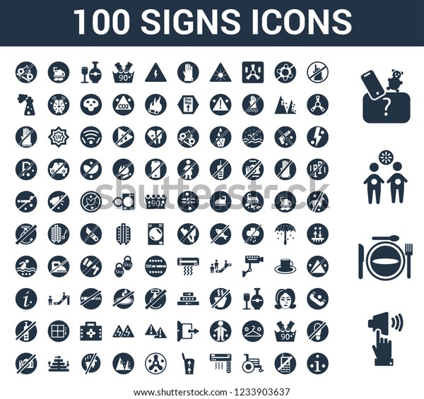 100 Signs Universal Icons Set Silence Stock Vector Royalty