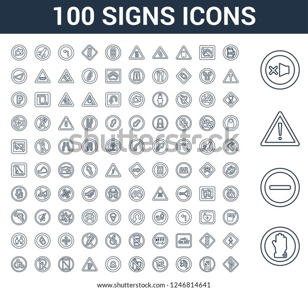 100 Signs Universal Linear Icons Set Stock Vector Royalty