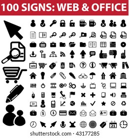 100 signs. web & office. vector