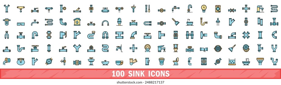 100 sink icons set. Color line set of sink vector icons thin line color flat on white