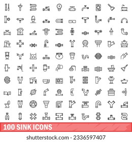 100 sink icons set. Outline illustration of 100 sink icons vector set isolated on white background