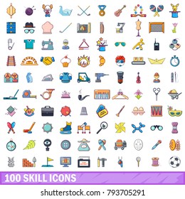 100 skill icons set. Cartoon illustration of 100 skill vector icons isolated on white background