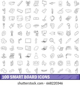 100 smart board icons set in outline style for any design vector illustration