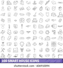 100 smart house icons set in outline style for any design vector illustration
