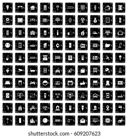 100 smart house icons set in grunge style isolated vector illustration