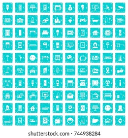100 smart house icons set in grunge style blue color isolated on white background vector illustration