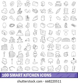 100 smart kitchen icons set in outline style for any design vector illustration