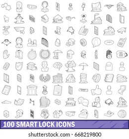 100 smart lock icons set in outline style for any design vector illustration