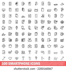 100 smartphone icons set. Outline illustration of 100 smartphone icons vector set isolated on white background