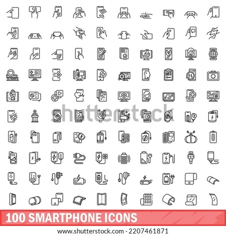 100 smartphone icons set. Outline illustration of 100 smartphone icons vector set isolated on white background