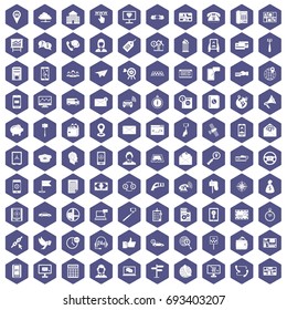 100 smartphone icons set in purple hexagon isolated vector illustration