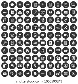 100 smartphone icons set in simple style white on black circle color isolated on white background vector illustration