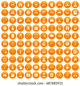 100 smuggling  icons set in orange circle isolated vector illustration
