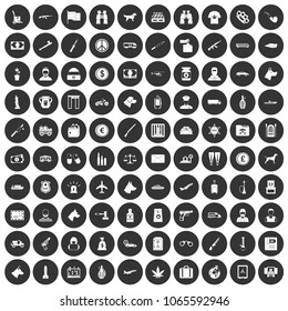 100 smuggling  icons set in simple style white on black circle color isolated on white background vector illustration