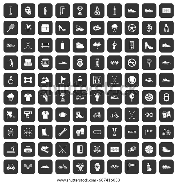 100 sneakers icons set in black color\
isolated vector\
illustration
