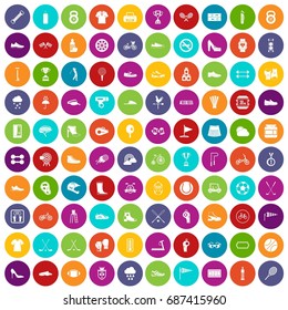 100 sneakers icons set in different colors circle isolated vector illustration