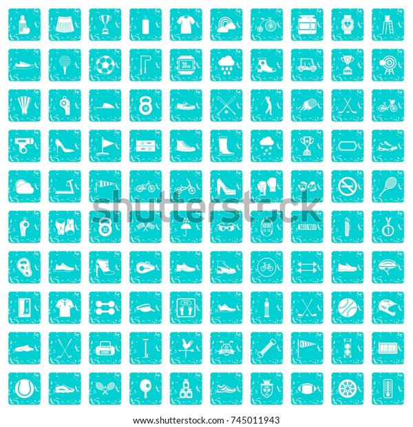 100 sneakers icons set in\
grunge style blue color isolated on white background vector\
illustration