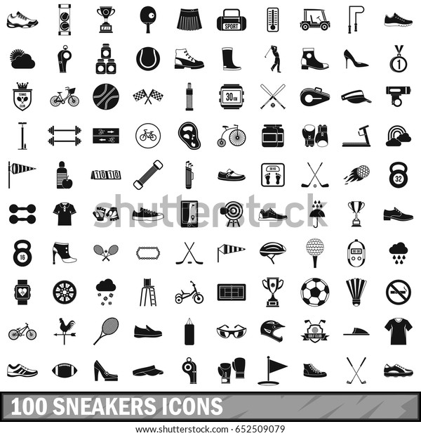 100 sneakers icons set in simple style for\
any design vector\
illustration