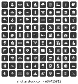 100 snow icons set in black color isolated vector illustration