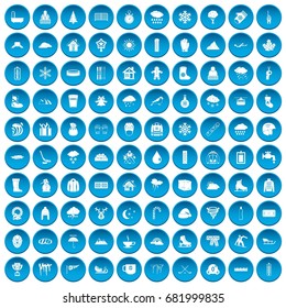 100 snow icons set in blue circle isolated on white vector illustration