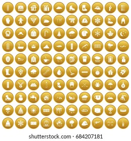 100 snow icons set gold