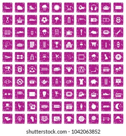 100 soccer icons set in grunge style pink color isolated on white background vector illustration