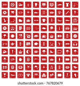 100 soccer icons set in grunge style red color isolated on white background vector illustration