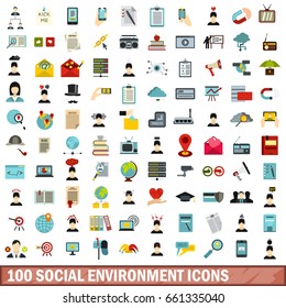 100 social environment icons set in flat style for any design vector illustration