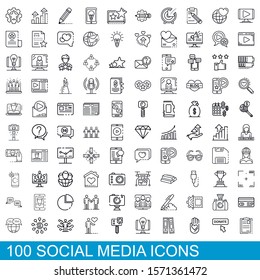 100 social media icons set. Outline illustration of 100 social media icons vector set isolated on white background