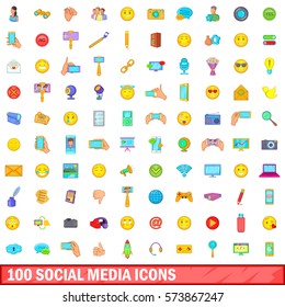 100 social media icons set in cartoon style for any design vector illustration