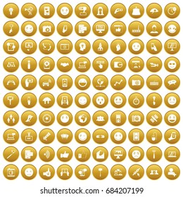 100 social media icons set gold