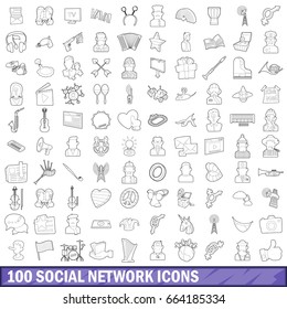 100 social network icons set in outline style for any design vector illustration