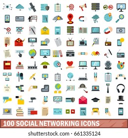 100 social networking icons set in flat style for any design vector illustration