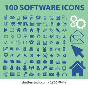 100 software, app, application, system administration, interface icons set, vector