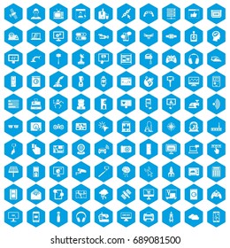 100 software icons set in blue hexagon isolated vector illustration