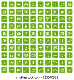 100 software icons set in grunge style green color isolated on white background vector illustration