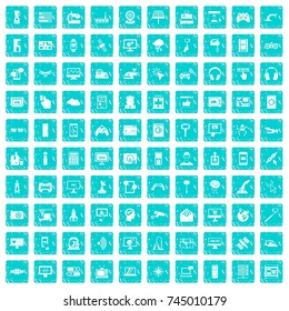 100 software icons set in grunge style blue color isolated on white background vector illustration