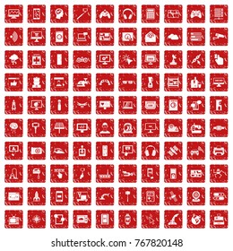 100 software icons set in grunge style red color isolated on white background vector illustration
