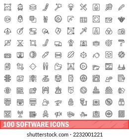 100 software icons set. Outline illustration of 100 software icons vector set isolated on white background