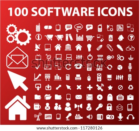 100 software icons set, vector