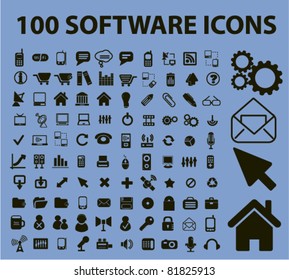 100 iconos de software, señales, ilustraciones vectoriales